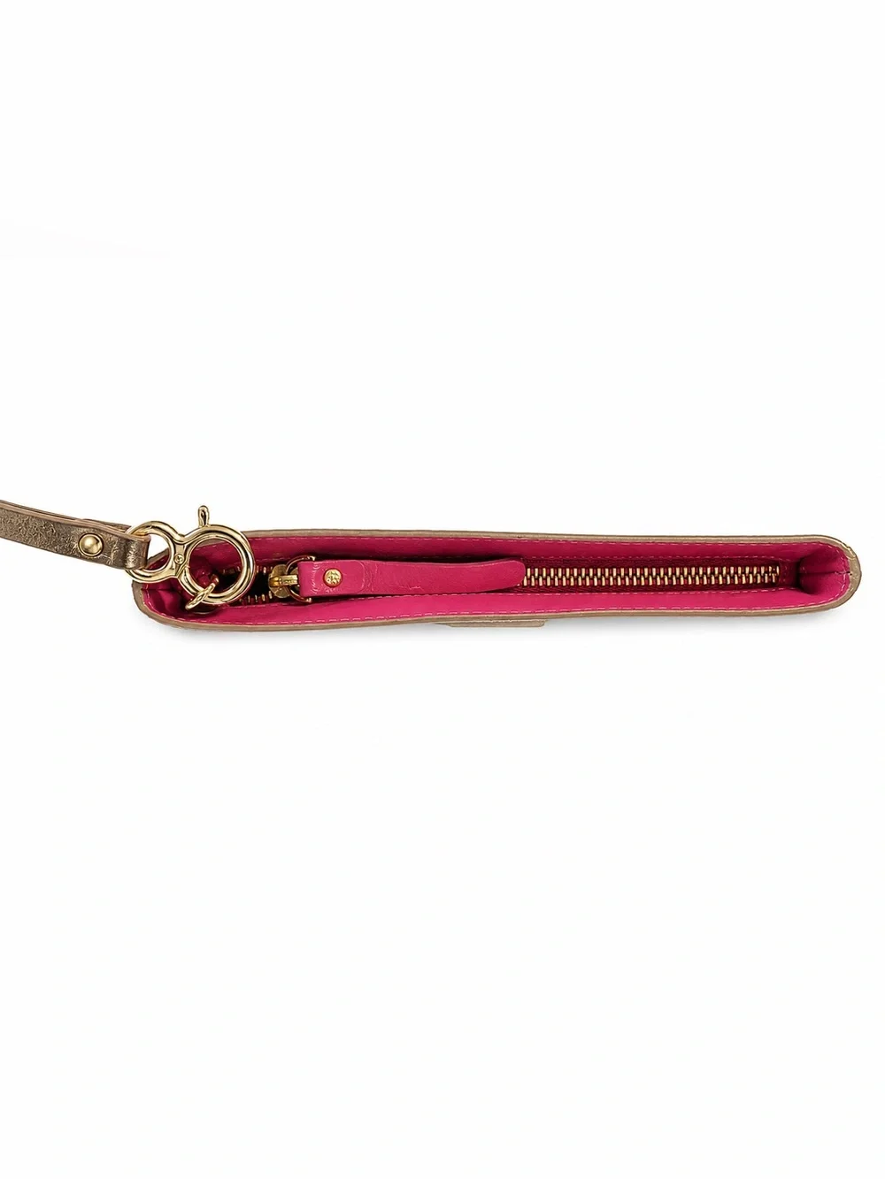 Kate Spade Gold Metallic Leather Wristlet Clutch Pink Polka Dot Interior w/ Box - Picture 6 of 8